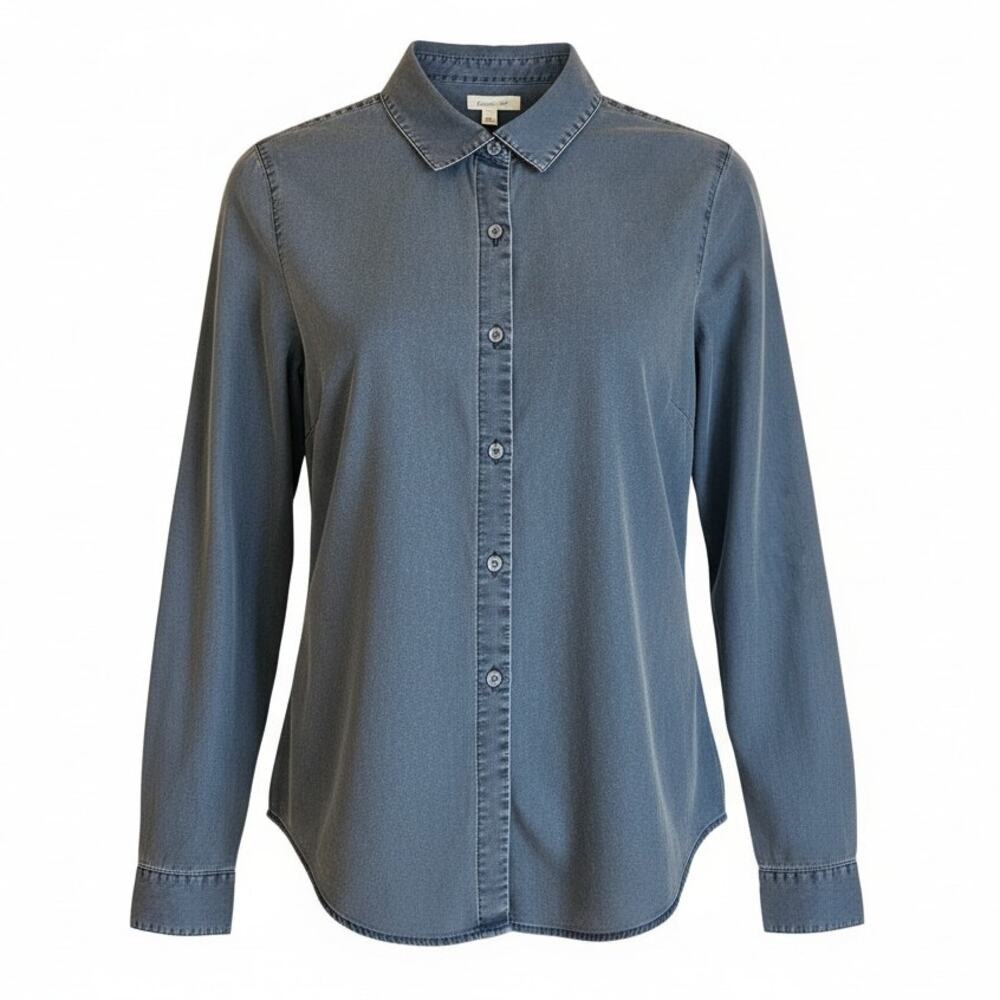 Garnet Hill Women’s Blue Organic Pima Cotton Long Sleeve Button Down Shirt 6